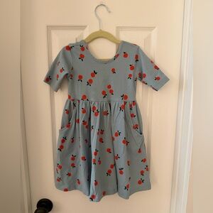 Hanna Andersson Blue Dress with Red Apples, 4T